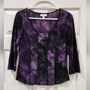 Dressbarn Blouse Womens Purple Floral 3/4 Sleeve Pullover Top Size S